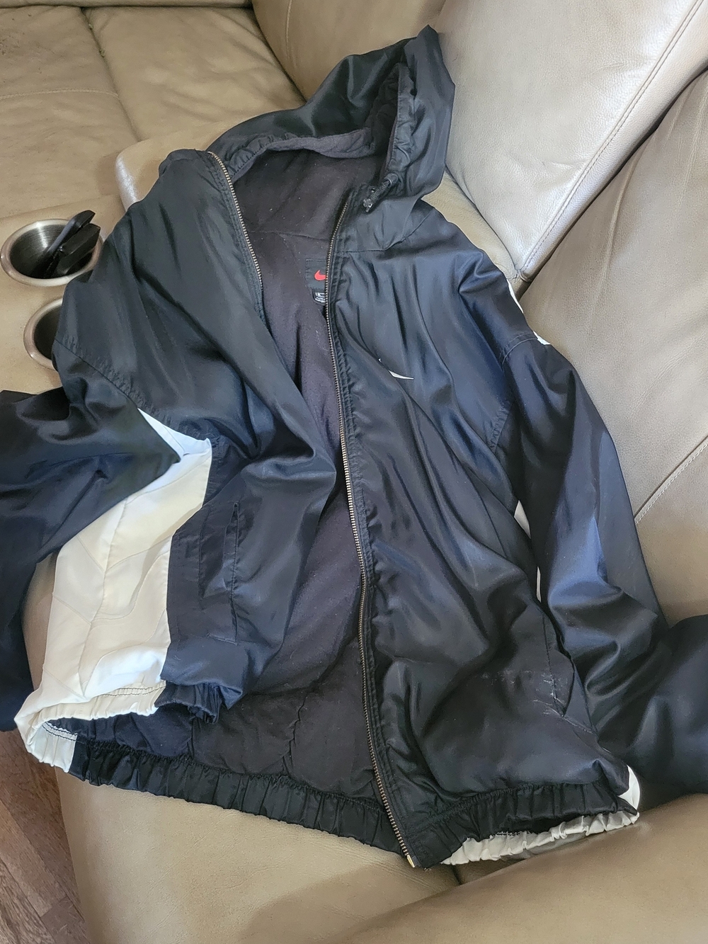 Nike Black and White Hooded Raincoat Jacket
